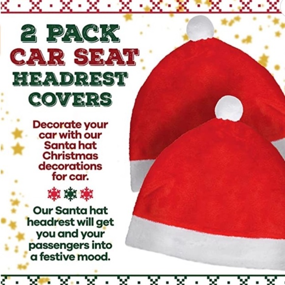 Santa Hat Car Seat Headrest Covers Auto Accessory Car Decoration 2 Pack - Picture 2 of 14